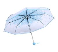 ZAWELIYO Transparent Folding Umbrella with Cherry Blossom Print, Compact Manual Open Rain Umbrella for Women Girls, Lightweight Windproof (Blue)
