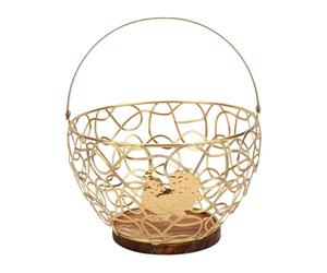 ZAWELIYO Wire Egg Basket Vintage Multifunctional Metal Egg Storage with Handle for Collecting Eggs and Vegetables, Sturdy 14.3oz Construction (Gold)