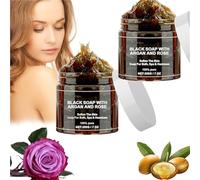 Zawina Morocco Black Beldi Soap, Black Soap with Argan and Rose, Zawina Morocco Body Scrub, Zawina Morocco Exfoliating Soap (2Pcs)