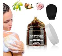 Zawina Morocco Black Beldi Soap, Morocco Black Soap with Argan and Rose, Moroccan Body Scrub with Exfoliating Glove, Deeply Cleanse the Body, Moisturize and Exfoliate the Skin (1PC)