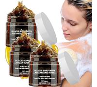 Zawina Morocco Black Soap, Black Soap With Argan And Rose,Zawina Morocco Body Scrub,Morocco Exfoliating Soap, African Black Soap Bar, Moroccan Black Soap with Organic Argan Oil,Soften Skin (3pcs)