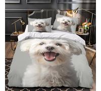 ZAWPPEUIO 3D Design Printed 3 Pcs Bedding Set Bed Decor Extra Cute White Dog Comforter Cover Durable Anti-allergic for Kids,Teens,Adults Studio Portrait Quilt Cover Single（135x200cm）