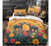 ZAWPPEUIO 3D Design Printed 3 Pcs Bedding Set Bed Decor Zipper Super Elephant Couple Comforter Cover Hypoallergenic Machine Washable for Kids,Adults,Youth istic Floral Quilt Cover Single（135x200cm）