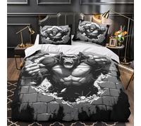 ZAWPPEUIO 3D Design Printed 3 Pcs Bedding Set Bed Decor Zipper Super Soft Angry Gorilla Comforter Cover Washable Machine Washable for Youth,Kids,Women black White Comic Quilt Cover Double（200x200cm）