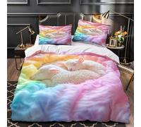 ZAWPPEUIO 3D Design Printed 3 Pcs Bedding Set Bedroom Decor Hidden Zipper Super Cute Lambs Sleeping Comforter Cover Washable Hypoallergenic for Girls,Kids,Teenagers Quilt Cover Single（135x200cm）