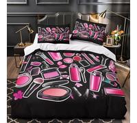 ZAWPPEUIO 3D Design Printed 3 Pcs Bedding Set Bedroom Decor Hidden Zipper Super Pink Makeup Tools Comforter Cover Washable Hypoallergenic for Girls,Kids,Teenagers Quilt Cover Single（135x200cm）