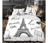 ZAWPPEUIO 3D Design Printed 3 Pcs Bedding Set Bedroom Decor Super Paris Eiffel Tower Comforter Cover Washable Hypoallergenic for Girls,Kids,Teenagers Vintage Postcard Quilt Cover Double（200x200cm）