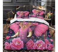 ZAWPPEUIO 3D Design Printed 3 Pcs Bedding Set Home Decor Extra Pink Elephant Duvet Cover Washable Hypoallergenic for Teenagers,Youth,Boys Fantasy Floral Comforter Cover Super king（260x220cm）