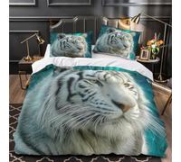 ZAWPPEUIO 3D Design Printed 3 Pcs Bedding Set Home Decor Extra White Tiger Portrait Quilt Cover Washable All Season for Adults,Kids,Girls Digital Duvet Cover Single（135x200cm）