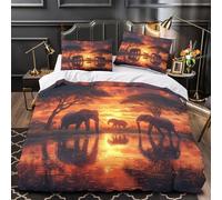 ZAWPPEUIO 3D Design Printed 3 Pcs Bedding Set Home Decor Hidden Zipper Extra African Elephants Quilt Cover Washable All Season for Adults,Kids,Girls sunset Savanna Duvet Cover Super king（260x220cm）