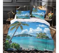ZAWPPEUIO 3D Design Printed 3 Pcs Bedding Set Room Decor Ultra Tropical Beach Quilt Cover Hypoallergenic Easy Care for Youth,Kids,Adults Sunny Island Getaway Duvet Cover Double（200x200cm）