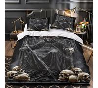 ZAWPPEUIO 3D Design Printed 3-Piece Bedding Set Bed Decor Death King Comforter Cover Hypoallergenic Machine Washable for Girls,Teens,Adults Gothic Horror Quilt Cover Single（135x200cm）