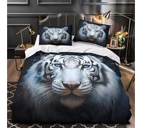 ZAWPPEUIO 3D Design Printed 3-Piece Bedding Set Bed Decor Design White Tiger Quilt Cover Durable Machine Washable for Youth,Adults,Teens digital Wildlife Duvet Cover Single（135x200cm）