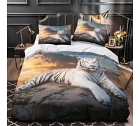 ZAWPPEUIO 3D Design Printed 3-Piece Bedding Set Bed Decor Super White Tiger Resting Quilt Cover Durable Wrinkle-Resistant for Adults,Kids,Teenagers wild Animal Portrait Duvet Cover Single（135x200cm）