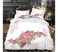 ZAWPPEUIO 3D Design Printed 3-Piece Bedding Set Bed Decor Zipper Closure Design Pink Roses Quilt Cover Washable Anti-allergic for Adults,Kids,Women Vintage Floral Duvet Cover Super king（260x220cm）