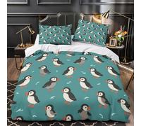 ZAWPPEUIO 3D Design Printed 3-Piece Bedding Set Bedroom Decor Extra Puffin Birds Comforter Cover Breathable Wrinkle-Resistant for Girls,Teens,Boys Coon Sea Bird Quilt Cover Single（135x200cm）