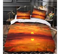 ZAWPPEUIO 3D Design Printed 3-Piece Bedding Set Bedroom Decor Extra Sunset Sky Comforter Cover Breathable Wrinkle-Resistant for Girls,Teens,Boys vibrant Fiery Sunset Quilt Cover Single（140x200cm）
