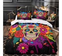 ZAWPPEUIO 3D Design Printed 3-Piece Bedding Set Bedroom Decor Sugar Skull Comforter Cover Breathable Wrinkle-Resistant for Girls,Teens,Boys colorful Floral Quilt Cover Single（140x200cm）