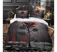 ZAWPPEUIO 3D Design Printed 3-Piece Bedding Set Bedroom Decor Super Bloody Rose Comforter Cover Durable Machine Washable for Teens,Women,Boys Gothic Quilt Cover Single（135x200cm）