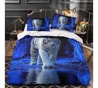 ZAWPPEUIO 3D Design Printed 3-Piece Bedding Set Room Decor Super White Tiger Comforter Cover Durable Easy Care for Girls,Women,Adults wild Animal Duvet Cover Super king（260x220cm）