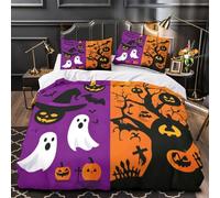 ZAWPPEUIO 3D Design Printed 3-Piece Bedding Set Room Decor Zipper Closure Design Halloween Icons Quilt Cover Breathable All Season for Adults,Kids,Youth vector Spooky Duvet Cover Single（135x200cm）
