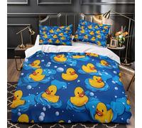ZAWPPEUIO 3D Design Printed 3-Piece Bedding Set Room Decor Zipper Ultra Soft Rubber Ducks Swimming Quilt Cover Breathable Durable for Teens,Kids,Youth Coon Playful Duvet Cover Double（200x200cm）