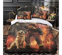 ZAWPPEUIO 3D Design Printed 3 Pieces Bedding Set Bed Decor Design Firefighter Hero Comforter Cover Washable Hypoallergenic for Boys,Girls,Adults American Rescue Quilt Cover King（220x240cm）