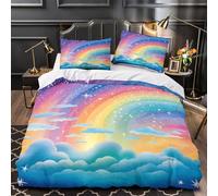 ZAWPPEUIO 3D Design Printed 3 Pieces Bedding Set Bed Decor Hidden Zipper Super Rainbow Sky Comforter Cover Washable Anti-allergic for Teens,Boys,Women Fantasy Cloud Quilt Cover Single（135x200cm）