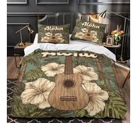 ZAWPPEUIO 3D Design Printed 3 Pieces Bedding Set Bed Decor Zipper Closure Ultra Soft Aloha Guitar Quilt Cover Washable Anti-allergic for Teens,Youth,Women tropical Island Duvet Cover King（220x240cm）
