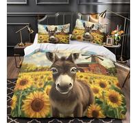 ZAWPPEUIO 3D Design Printed 3 Pieces Bedding Set Bed Decor Zipper Super Donkey in Field Comforter Cover Washable Machine Washable for Youth,Kids,Women Sunflower Farm Quilt Cover Super king（260x220cm）