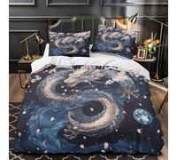ZAWPPEUIO 3D Design Printed 3 Pieces Bedding Set Bedroom Decor Design Dragon Comforter Cover Easy Care Machine Washable for Teens,Youth,Boys Japanese Mythical Quilt Cover Single（135x200cm）