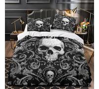 ZAWPPEUIO 3D Design Printed 3 Pieces Bedding Set Bedroom Decor Design Extra Gothic Skull Comforter Cover Easy Care Machine Washable for Teens,Youth,Boys Ornate Baroque Quilt Cover Double（200x200cm）