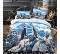 ZAWPPEUIO 3D Design Printed 3 Pieces Bedding Set Bedroom Decor Super Antarctic Penguins Duvet Cover Breathable Machine Washable for Girls,Boys,Youth Wildlife Nature Comforter Cover Single（135x200cm）
