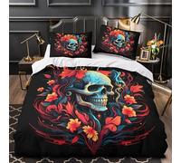 ZAWPPEUIO 3D Design Printed 3 Pieces Bedding Set Bedroom Decor Super Skull Comforter Cover Washable Hypoallergenic for Girls,Kids,Teenagers Floral Tattoo Quilt Cover Double（200x200cm）
