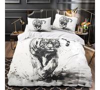 ZAWPPEUIO 3D Design Printed 3 Pieces Bedding Set Bedroom Decor Tiger Walking Duvet Cover Machine Washable Easy Care for Youth,Women,Teenagers black And White Comforter Cover Single（140x200cm）
