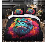 ZAWPPEUIO 3D Design Printed 3 Pieces Bedding Set Bedroom Decor Ultra Gorilla Head Comforter Cover Breathable All Season for Girls,Kids,Adults vibrant Neon Quilt Cover Super king（260x220cm）