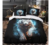 ZAWPPEUIO 3D Design Printed 3 Pieces Bedding Set Home Decor Super White Tiger Quilt Cover Easy Care Machine Washable for Teenagers,Boys,Women digital Fantasy Duvet Cover Single（135x200cm）
