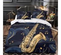 ZAWPPEUIO 3D Design Printed 3 Pieces Bedding Set Room Decor Hidden Zipper Ultra Saxophone Comforter Cover Hypoallergenic Easy Care for Kids,Youth,Teens Jazz Music Quilt Cover Single（135x200cm）