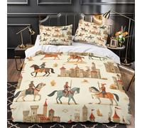 ZAWPPEUIO 3D Design Printed 3 Pieces Bedding Set Room Decor Ultra Medieval Knights Comforter Cover Breathable Wrinkle-Resistant for Kids,Teens,Boys illustrated Fantasy Quilt Cover Double（200x200cm）