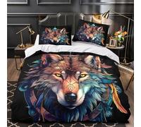 ZAWPPEUIO 3D Design Printed 3PCs Bedding Set Bed Decor Design Ultra Wolf work Comforter Cover Washable All Season for Teens,Adults,Kids Fantasy Quilt Cover Double（200x200cm）
