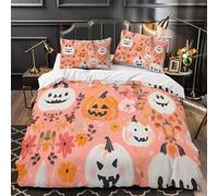 ZAWPPEUIO 3D Design Printed 3PCs Bedding Set Bed Decor Hidden Zipper Super Halloween Pumpkins Comforter Cover Breathable All Season for Girls,Kids,Teens autumn Floral Quilt Cover Double（200x200cm）
