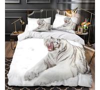 ZAWPPEUIO 3D Design Printed 3PCs Bedding Set Bed Decor Zipper Closure Ultra White Tiger Quilt Cover Breathable All Season for Youth,Adults,Children Wild Animal Duvet Cover Single（140x200cm）