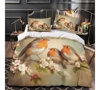 ZAWPPEUIO 3D Design Printed 3PCs Bedding Set Bed Decor Zipper Ultra Soft Robin Birds Duvet Cover Durable All Season for Kids,Women,Teenagers Spring Floral Comforter Cover Double（200x200cm）