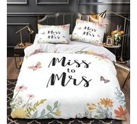 ZAWPPEUIO 3D Design Printed 3PCs Bedding Set Bedroom Decor Design Miss to Mrs Comforter Cover Easy Care Machine Washable for Teens,Youth,Boys Floral Wedding Invitation Quilt Cover Single（135x200cm）