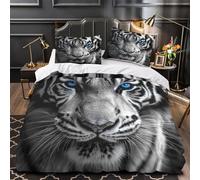 ZAWPPEUIO 3D Design Printed 3PCs Bedding Set Bedroom Decor Super Wild Tiger Face Comforter Cover Washable Wrinkle-Resistant for Teens,Boys,Women Black And White Wildlife Quilt Cover Single（135x200cm）