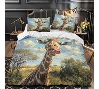 ZAWPPEUIO 3D Design Printed 3PCs Bedding Set Bedroom Decor Ultra Giraffe Portrait Comforter Cover Hypoallergenic Machine Washable for Girls,Adults,Teens Safari Wildlife Quilt Cover King（220x240cm）