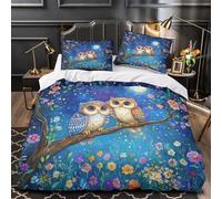 ZAWPPEUIO 3D Design Printed 3PCs Bedding Set Room Decor Hidden Zipper Super Soft Owl Couple Comforter Cover Washable Easy Care for Teens,Women,Kids Night Fantasy Quilt Cover Double（200x200cm）