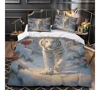 ZAWPPEUIO 3D Design Printed 3PCs Bedding Set Room Decor Zipper Closure Super White Tiger Winter Quilt Cover Durable Anti-allergic for Adults,Women,Kids Christmas Forest Duvet Cover Double（200x200cm）