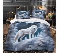 ZAWPPEUIO 3D Design Printed 3PCs Bedding Set Room Decor Zipper Super Soft Arctic Wolf Standing Comforter Cover Durable Machine Washable for Kids,Teens,Women Night Forest Quilt Cover Single（140x200cm）