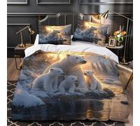 ZAWPPEUIO 3D Design Printed 3PCs Bedding Set Room Decor Zipper Ultra Soft Polar Bear Family Comforter Cover Durable Easy Care for Children,Teens,Women Winter Quilt Cover Double（200x200cm）